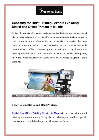 Choosing the Right Printing Service  Exploring Digital and Offset Printing in Mumbai