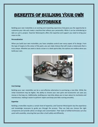 Benefits of Building Your Own Motorbike
