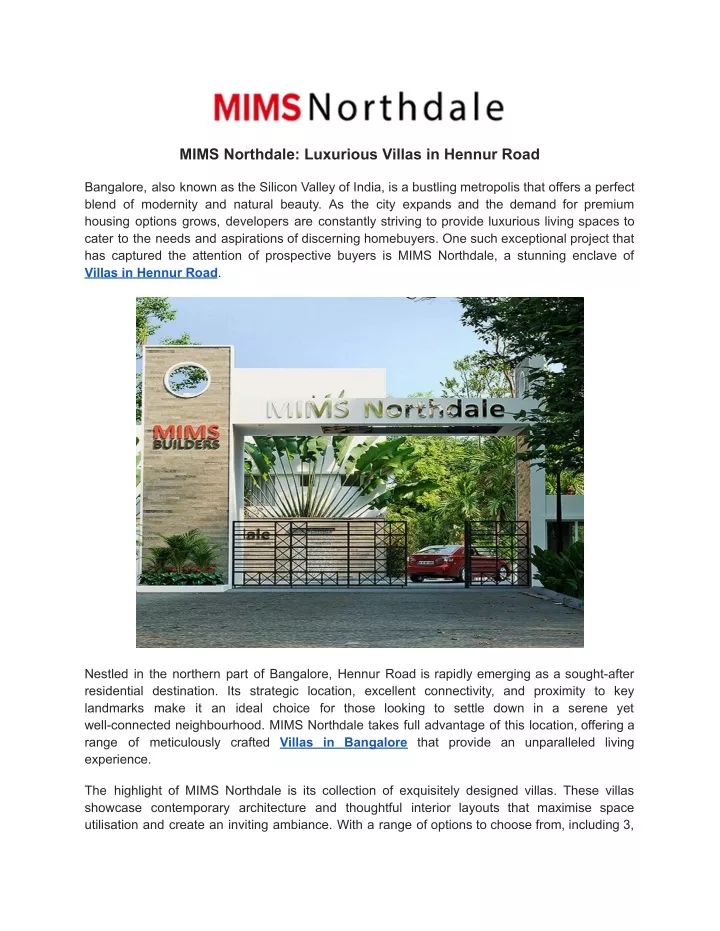 mims northdale luxurious villas in hennur road