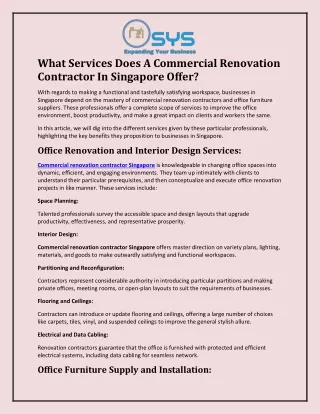 What Services Does A Commercial Renovation Contractor In Singapore Offer?