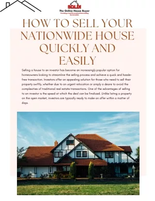 How to Sell Your Nationwide House Quickly and Easily