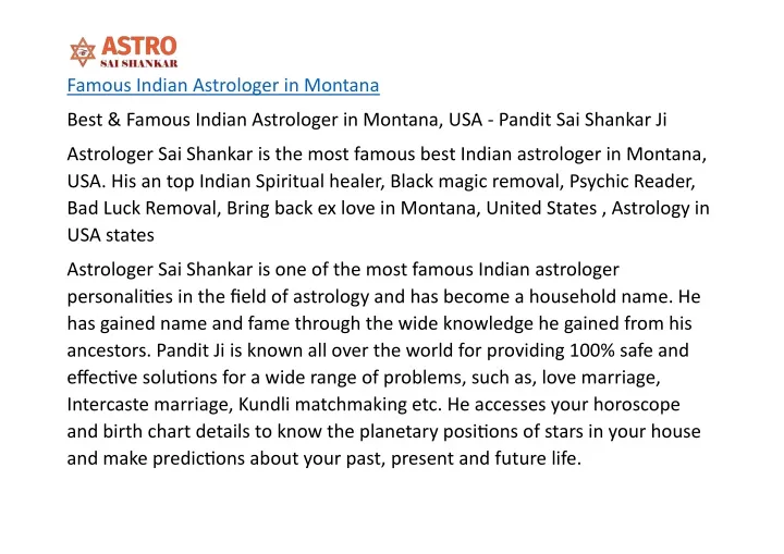 famous indian astrologer in montana