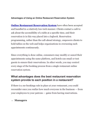 Advantages of Using an Online Restaurant Reservation System