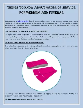 Things to Know About Order of Service for Wedding and Funeral