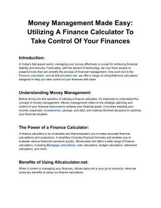 Title_ Money Management Made Easy_ Utilizing a Finance Calculator to Take Control of Your Finances