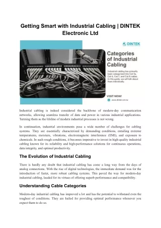 Getting Smart with Industrial Cabling | DINTEK Electronic Ltd