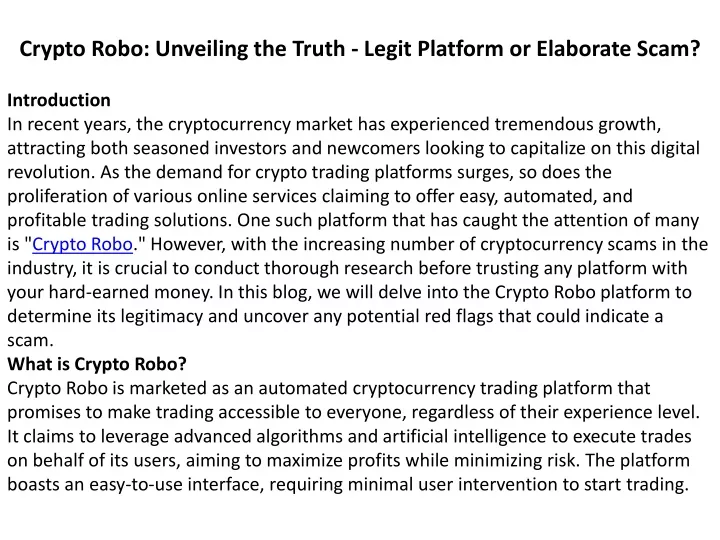 crypto robo unveiling the truth legit platform or elaborate scam