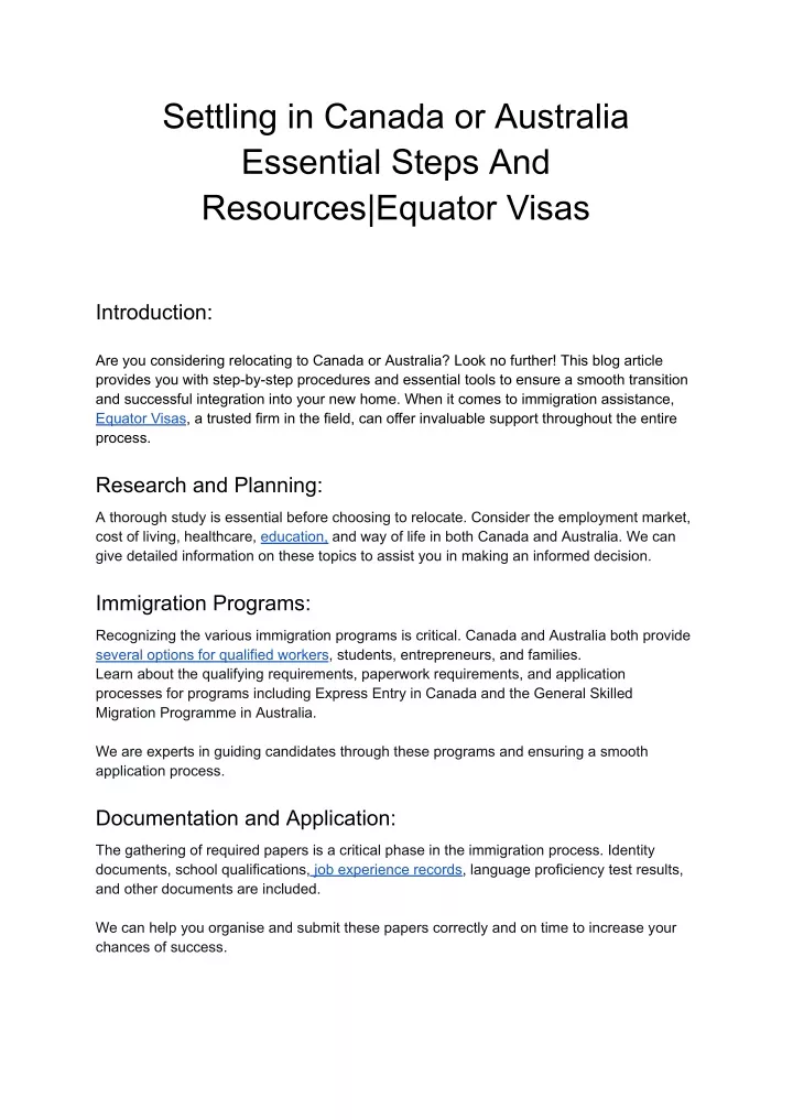 settling in canada or australia essential steps
