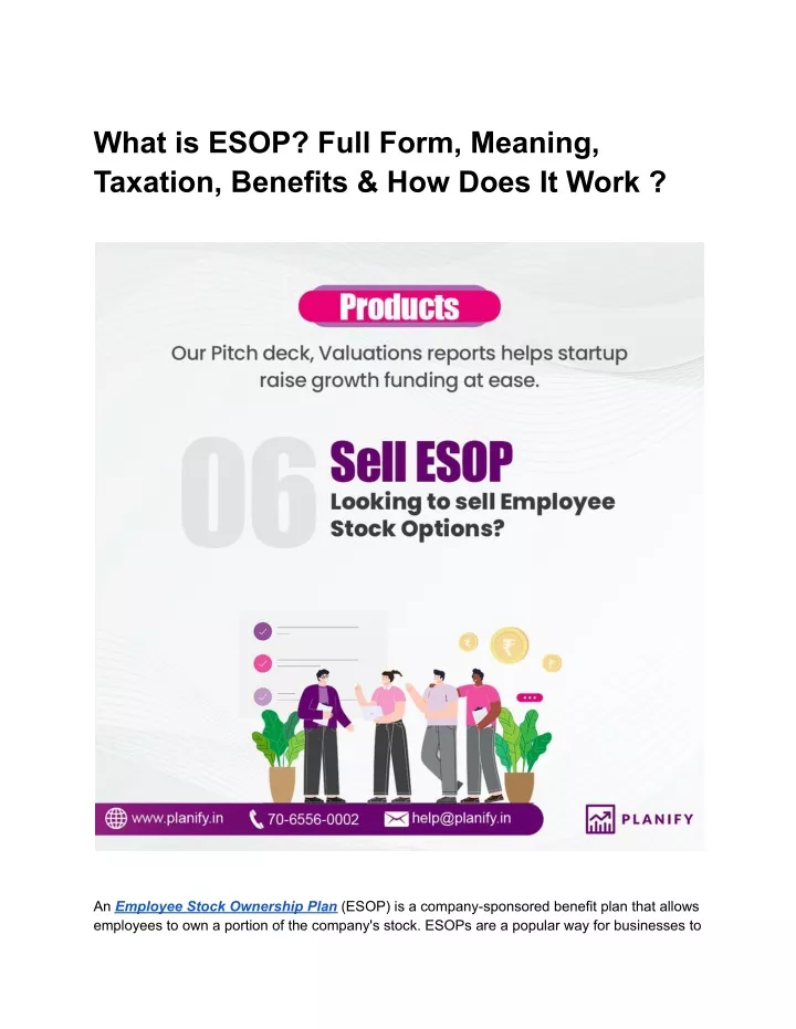 what is esop full form meaning taxation benefits