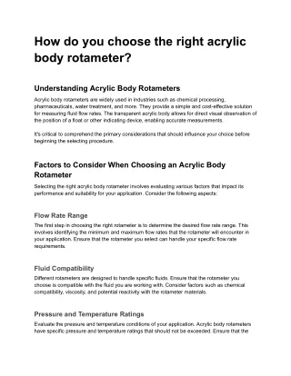How do you choose the right acrylic body rotameter