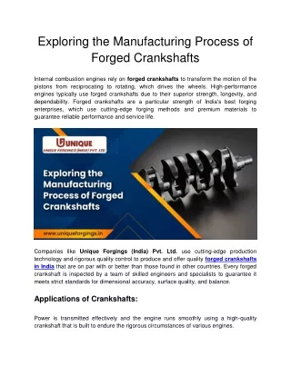 Exploring the Manufacturing Process of Forged Crankshafts