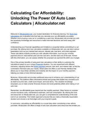 Title_ Calculating Car Affordability_ Unlocking the Power of Auto Loan Calculators _ Allcalculator