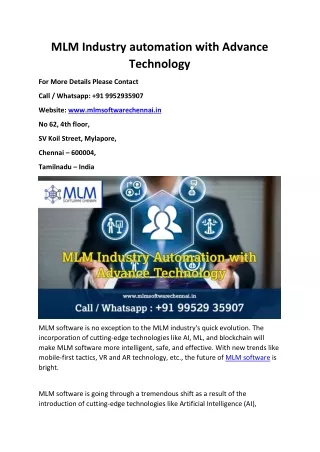 MLM Industry automation with Advance technology