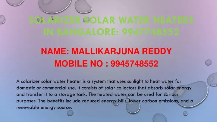 solarizer solar water heaters in bangalore