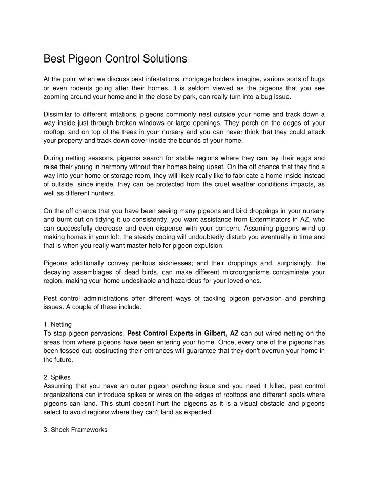 best pigeon control solutions at the point when