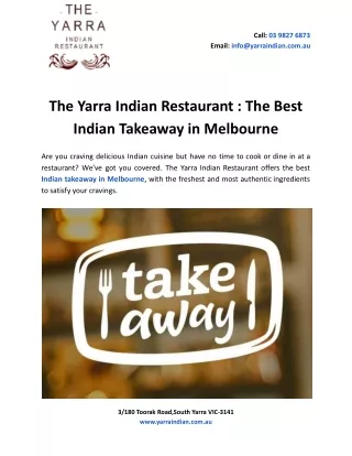The Yarra Indian Restaurant _ The Best Indian Takeaway in Melbourne