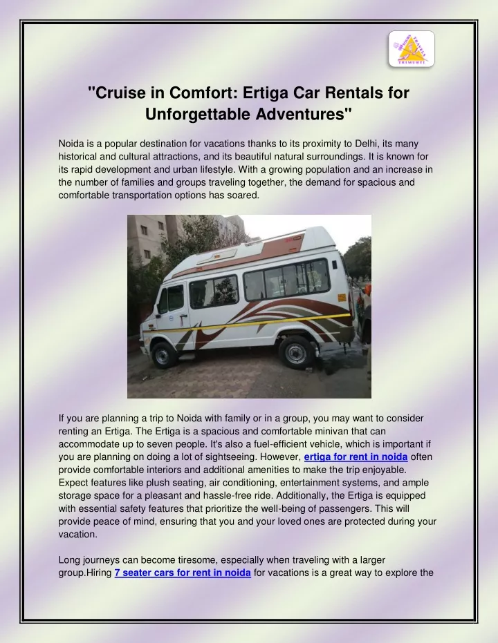 cruise in comfort ertiga car rentals