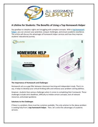 A Lifeline for Students: The Benefits of Using a Top Homework Helper