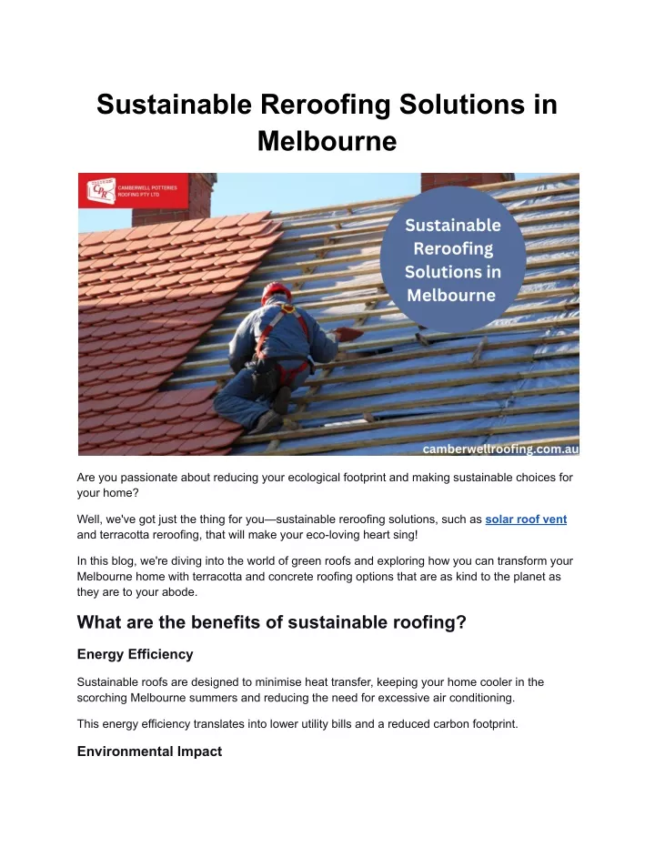 sustainable reroofing solutions in melbourne
