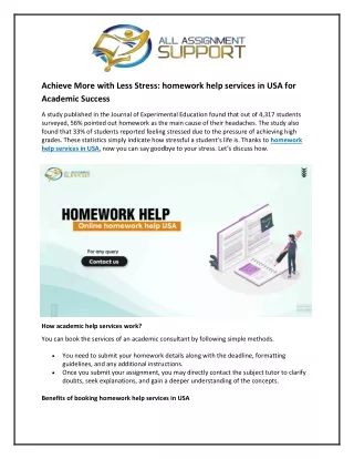 Achieve More with Less Stress: homework help services in USA for Academic