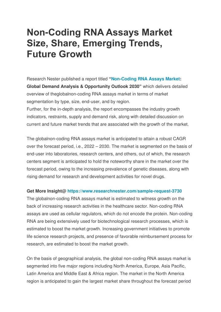 non coding rna assays market size share emerging