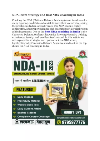 NDA Exam Strategy and Best NDA Coaching in India