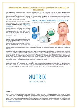 Understanding Why Customers Across the Country Are Choosing to Use Organic Skin Care Manufacturers