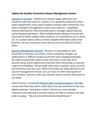 Explore the benefits of premium Amazon Management services