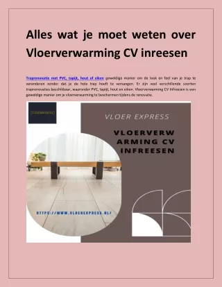 Alles wat je moet weten over Vloerverwarming CV inreesen