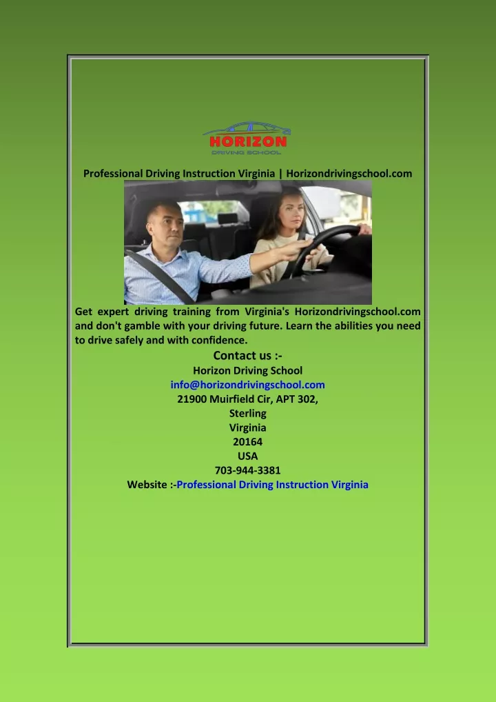 professional driving instruction virginia