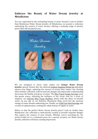 Embrace the Beauty of Water Dream Jewelry at Metalicious