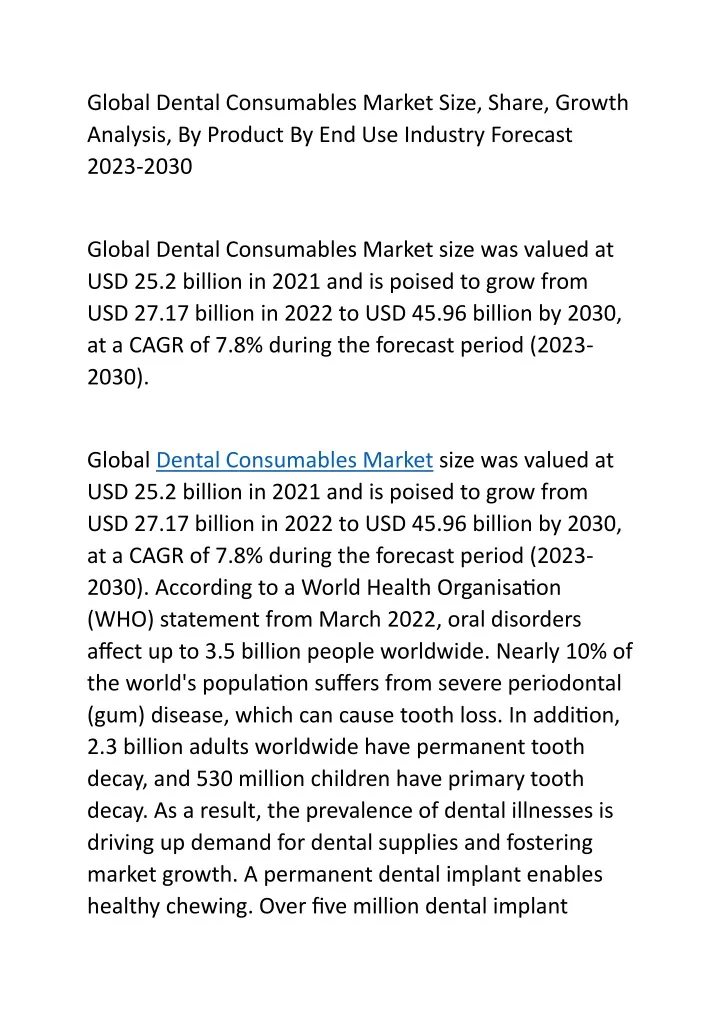 global dental consumables market size share