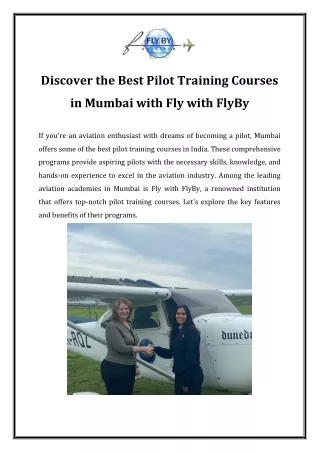 Discover the Best Pilot Training Courses in Mumbai with Fly with FlyBy