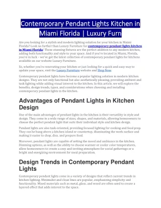 Contemporary Pendant Lights Kitchen in Miami Florida - Luxury Furn