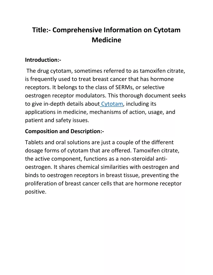 title comprehensive information on cytotam