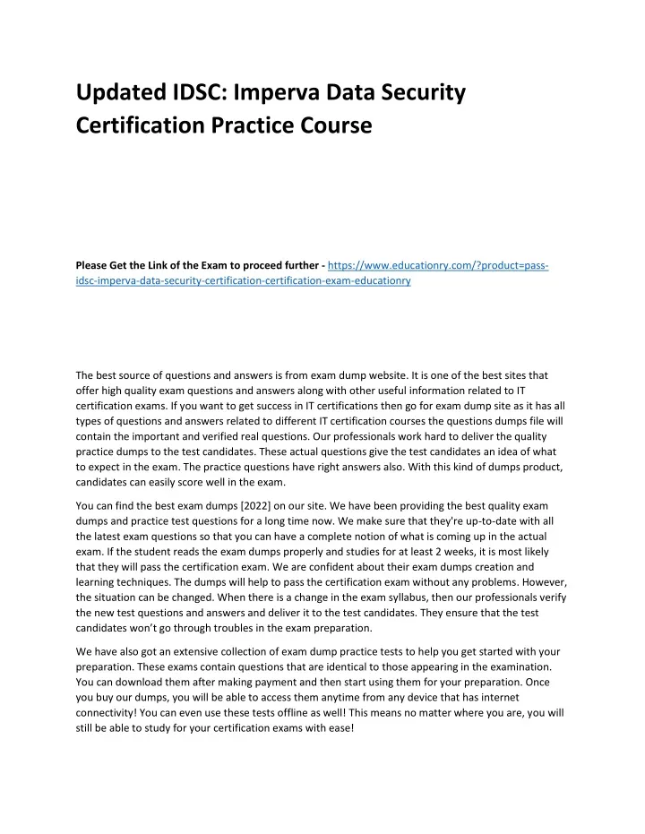 updated idsc imperva data security certification