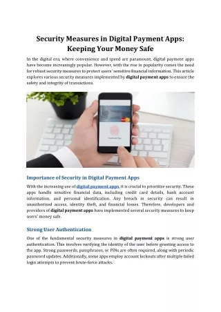 Security Measures in Digital Payment Apps: Keeping Your Money Safe