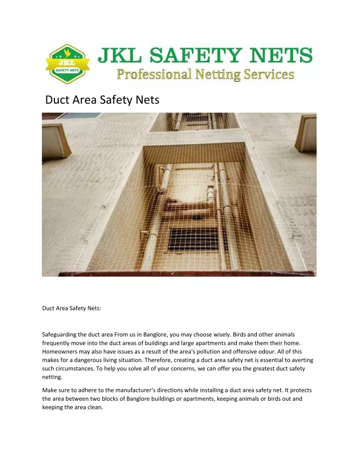 duct area safety nets