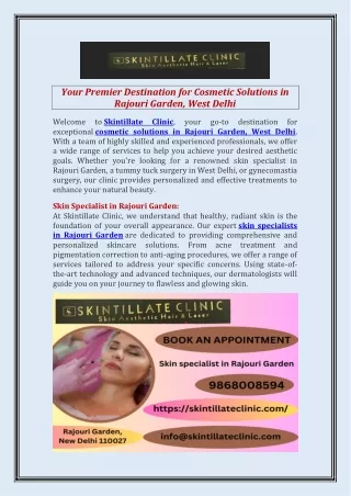 Get the best Skin specialist in Rajouri Garden | Skintillate Clinic