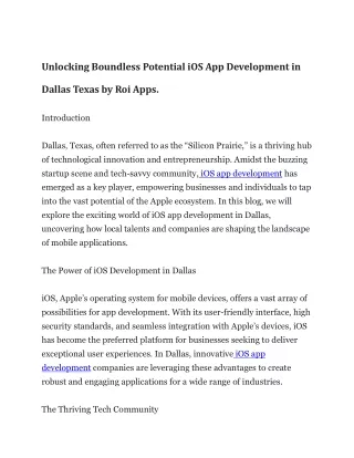 Unlocking Boundless Potential iOS App Development in Dallas Texas by Roi Apps