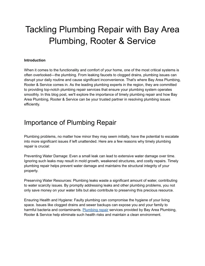 tackling plumbing repair with bay area plumbing