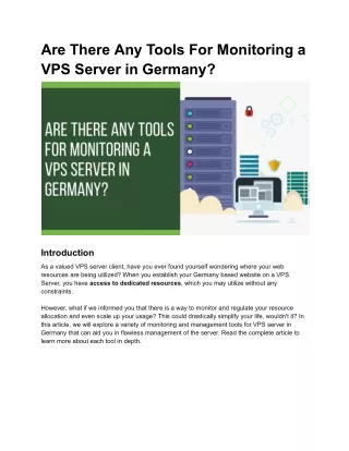 Are There Any Tools for Monitoring a VPS Server in Germany