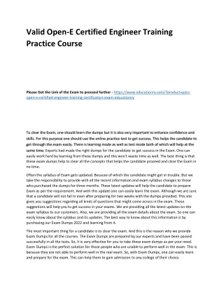 valid open e certified engineer training practice