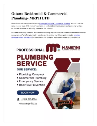 Ottawa Residential & Commercial Plumbing- MRPH LTD