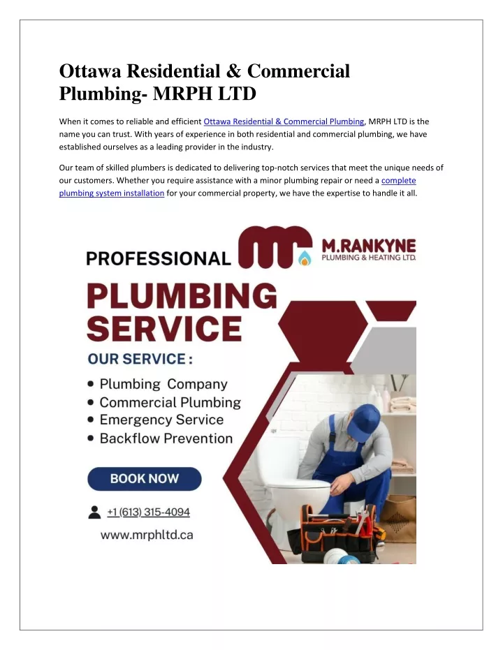 ottawa residential commercial plumbing mrph ltd