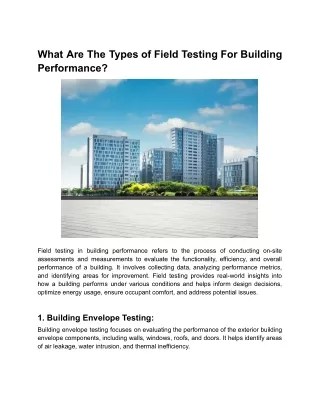 Field Testing Specialist Services for Sustainable Building Performance