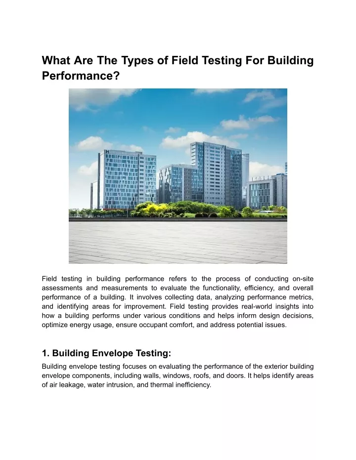 what are the types of field testing for building