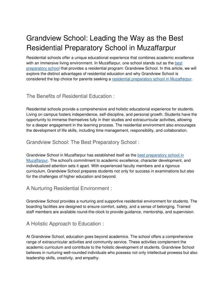 grandview school leading the way as the best