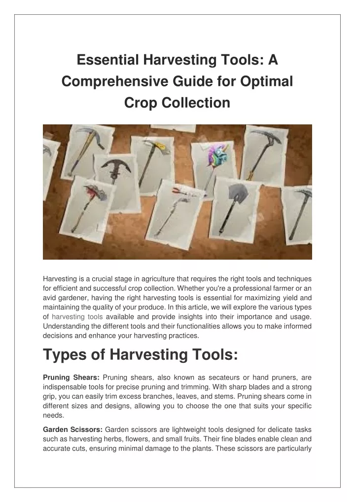 essential harvesting tools a comprehensive guide