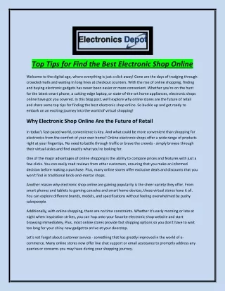 Top Tips for Find the Best Electronic Shop Online